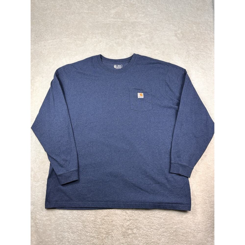 Carhartt K126 Men's Heavyweight Long-Sleeve Pocket T-Shirt Blue 3XLT Loose Fit